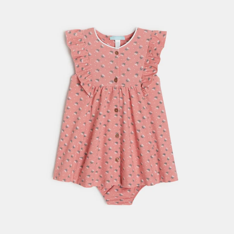 Robe boutonnée à volants rose bébé fille Rose