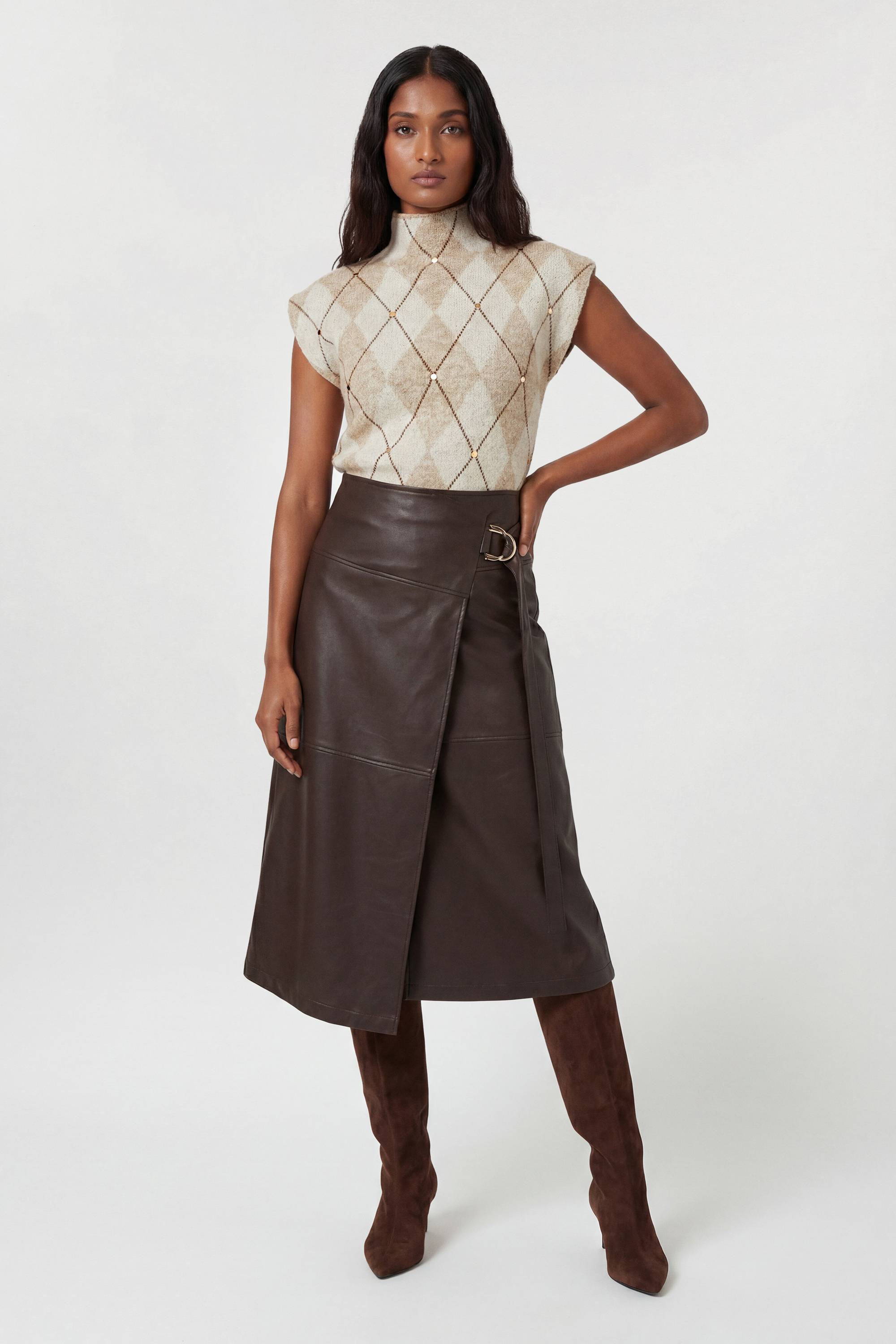 KarenMillen Haut Tricoté Douillet En Mélange De Laine À Losanges Clouté