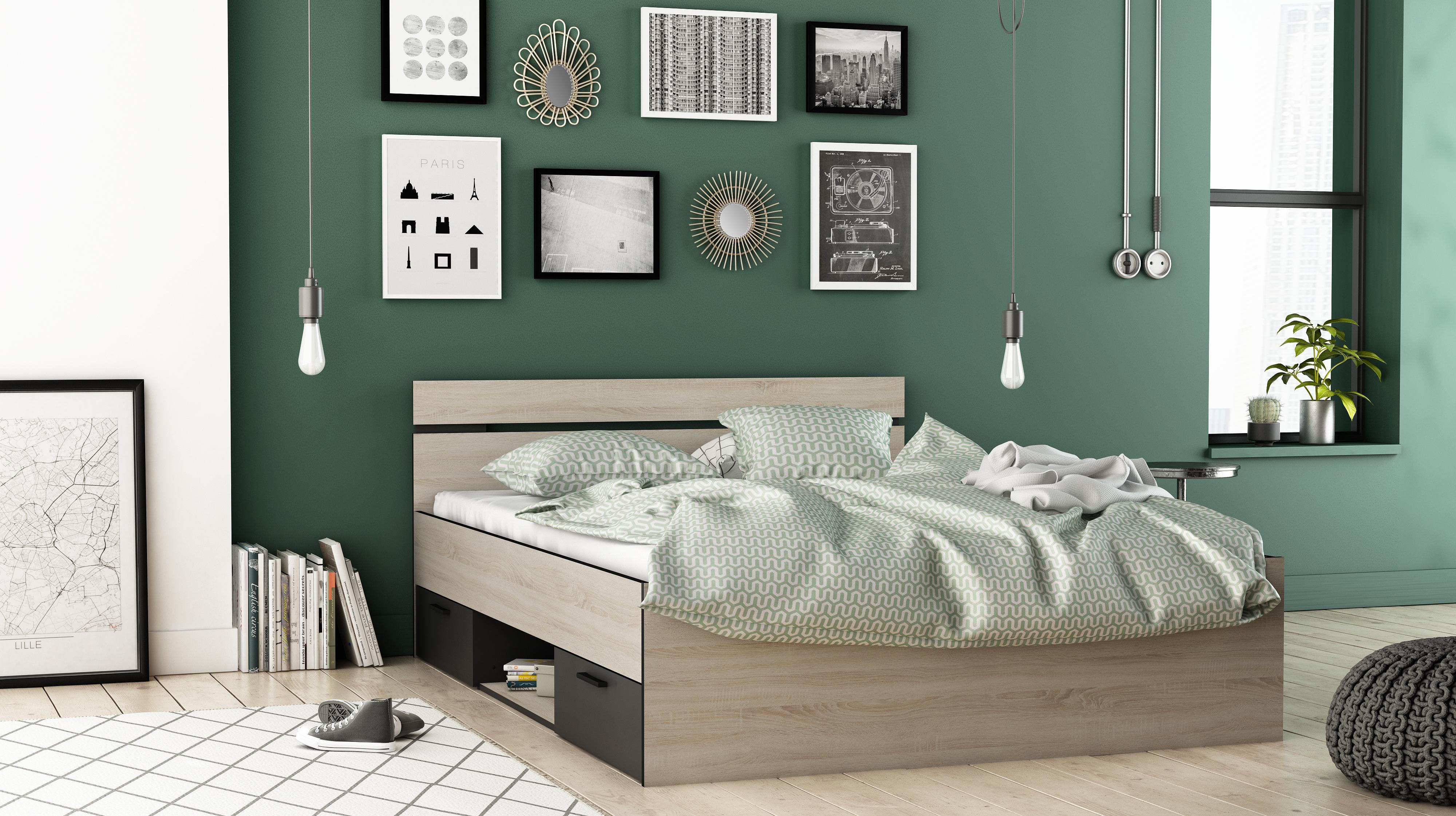 MICHIGAN LIT EN 140X190CM 2 TIROIRS 1 NICHE