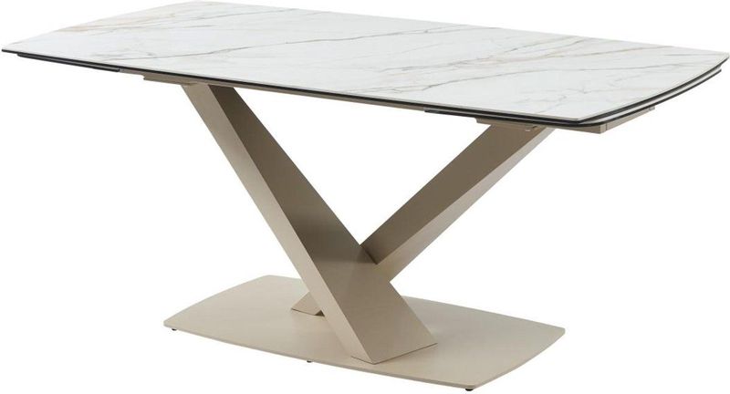 MALATA Eettafel - Wit en Beige Marmereffect - Keramiek en Metaal - Voor 6 tot 10 Personen