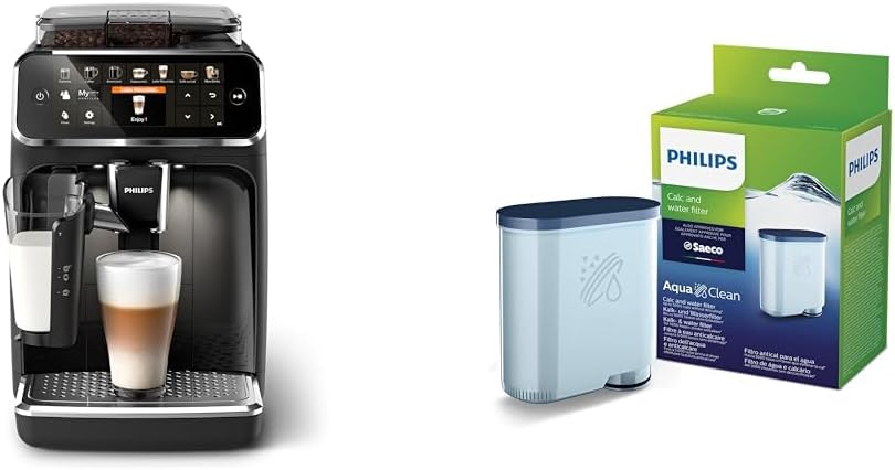 Philips Series 5400 Kaffeevollautomat – LatteGo Milchsystem, 12 Kaffeespezialitäten, Intuitives Display, 4 Benutzerprofile, Schwarz (EP5441/50) & Philips Kalk CA6903/10 Aqua Clean Wasserfilter