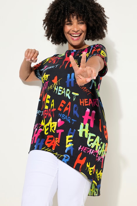 T-Shirt, Heart Alloverdruck, Rundhals, Halbarm