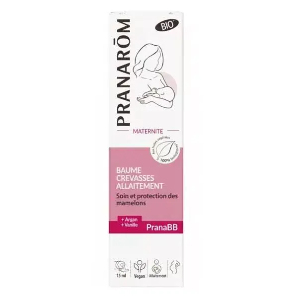 Bálsamo orgânico para mamilos rachados Pranarom PranaBB para amamentação, 15ml