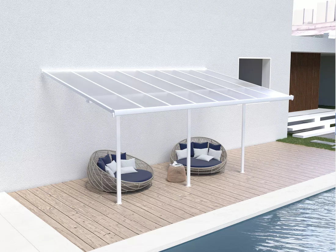 Carport pergola adossé en aluminium 15,1 m² blanc ALVARO