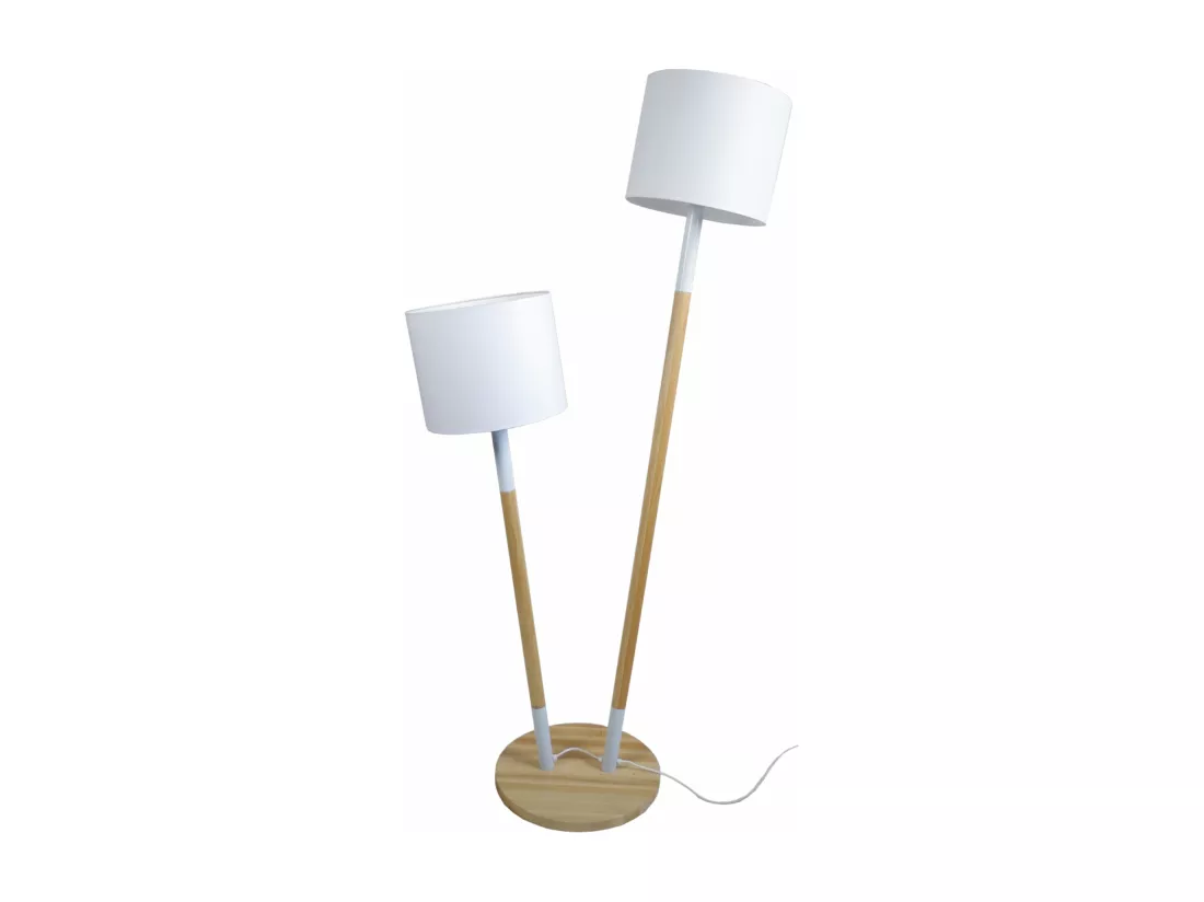 Lampadaire double métal,bois 160 cm.