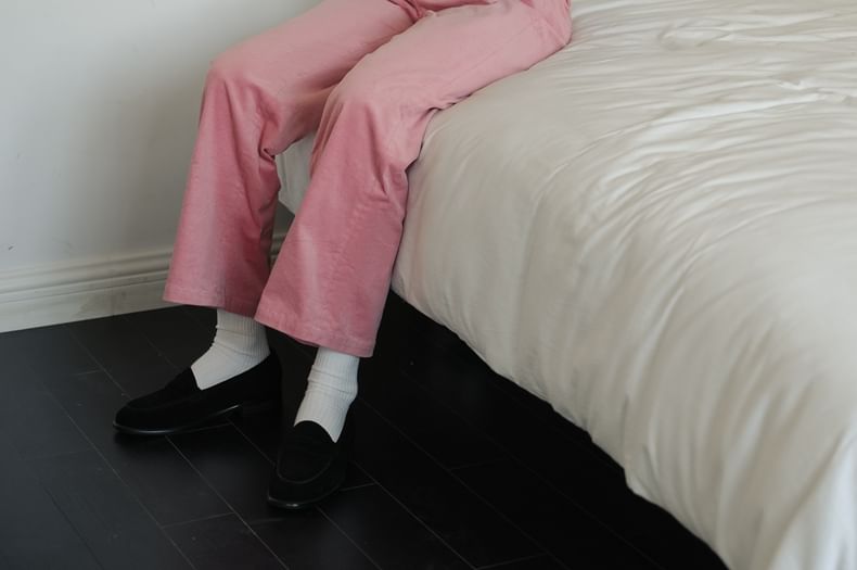 Sincethen - Mid Rise Plain Corduroy Loose Fit Broek