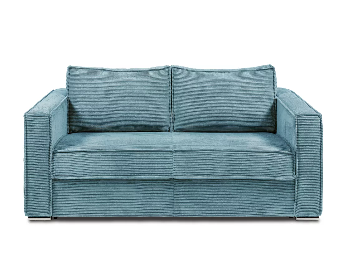 Canapé 3 places convertible express en velours côtelé bleu turquoise - Couchage 140 cm - Matelas 14 cm LORETO
