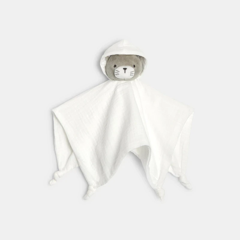 Doudou plat chat gaze de coton Beige