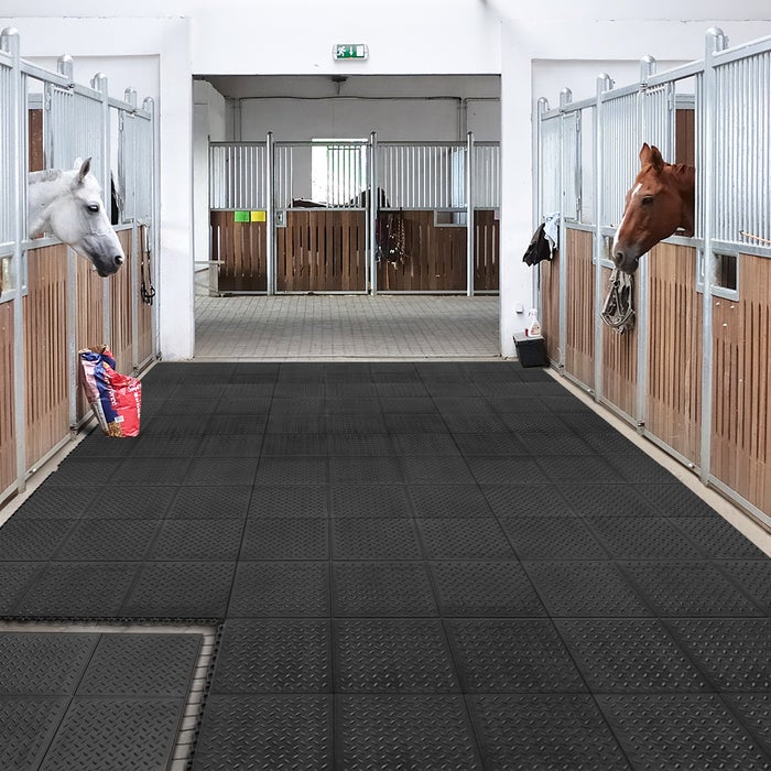 Rubberen mat - in elkaar grijpend systeem - afmeting: 92x92 cm - geribbeld