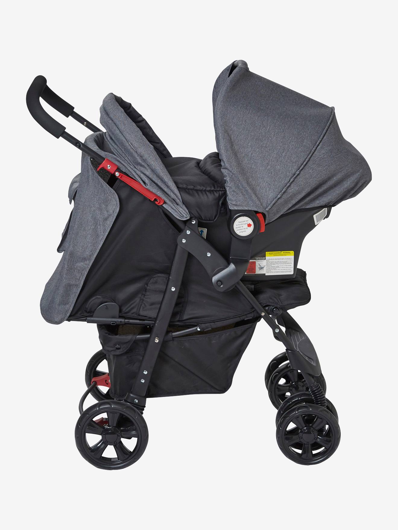 Conjunto Vertbaudet Primacity Duo: Cadeirinha de Bebê + Carrinho de Bebê, Cinza Mesclado Médio