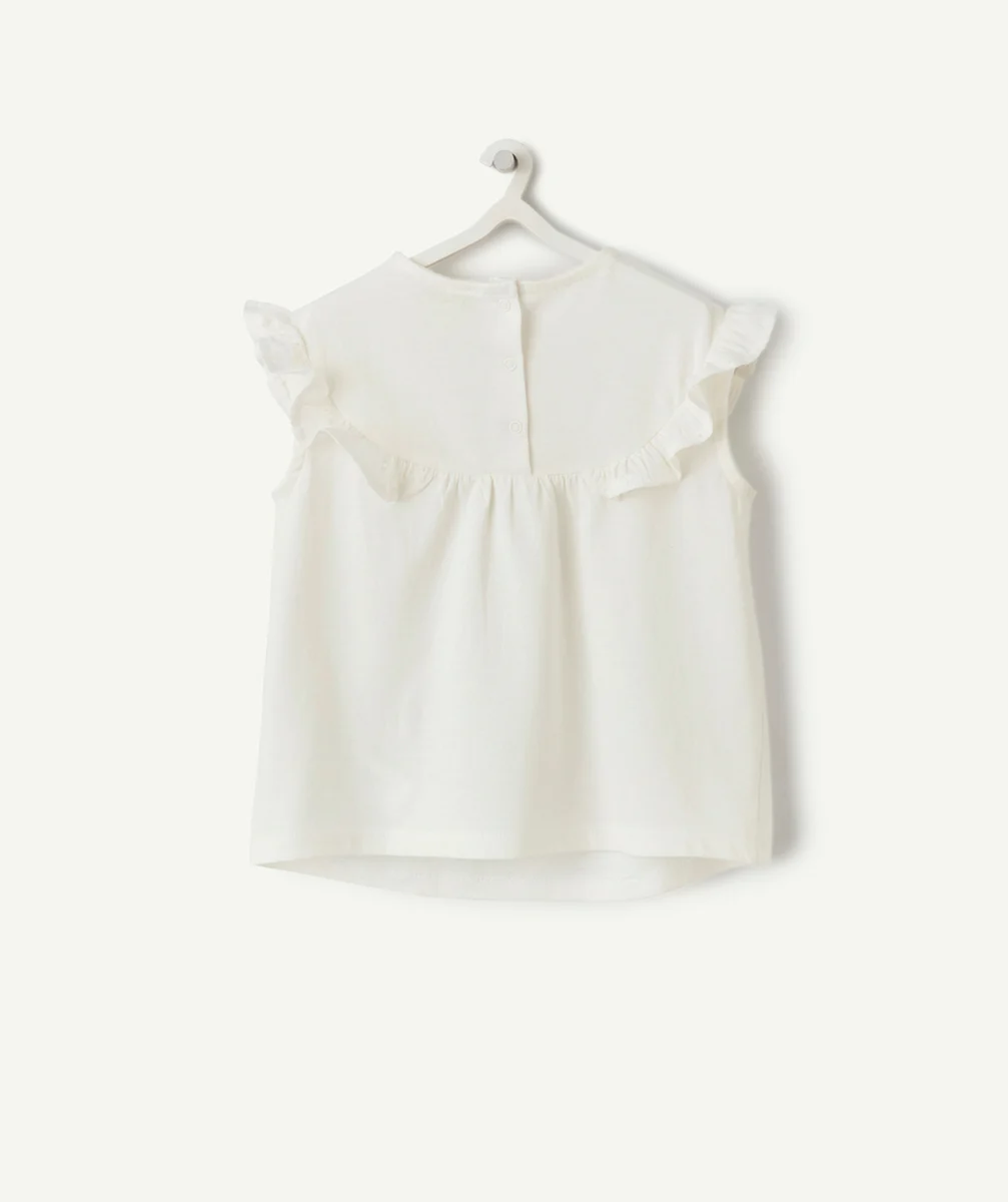 débardeur bébé fille en coton bio blanc brodé avec volants