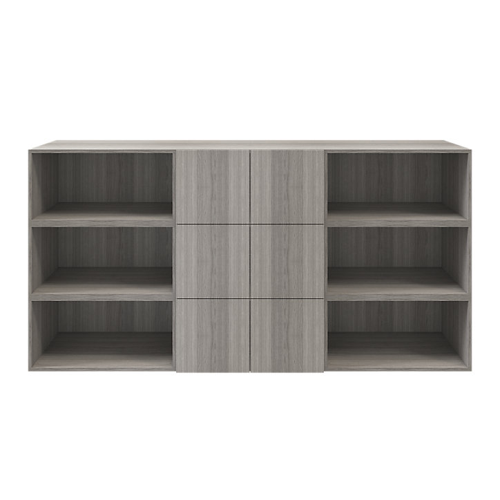 Buffet semi ouvert effet chêne grisé 9 cases 6 portes GoodHome Atomia H. 112,5 x L. 225 x P. 37 cm