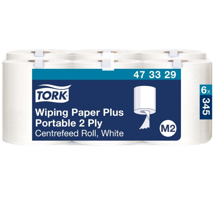 Tork 473329 6st Wiping Plus Centerfeed Poetspapier 2lgs wit  23x19cm pak a 6 rol (473329)