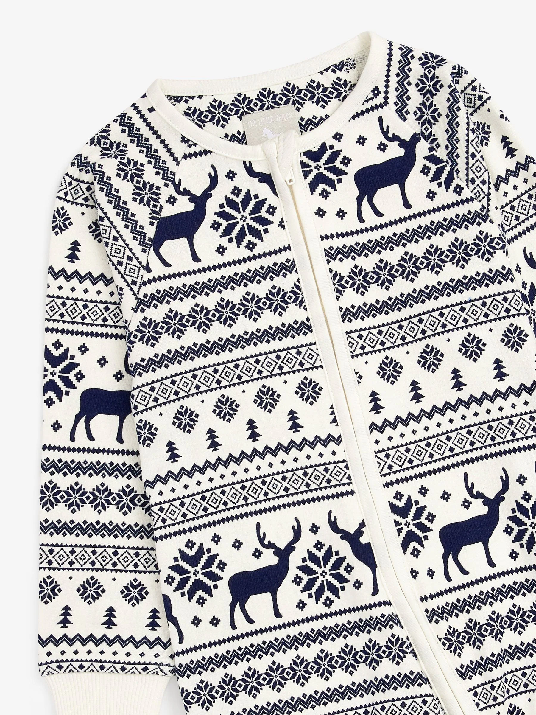 Crème - The Little Tailor - Baby-onesie van 100% katoen met rendier - kerst - fair isle-patroon