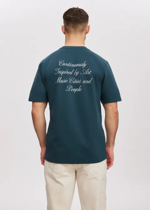 T-shirt met tekst print blauw (PETROL)