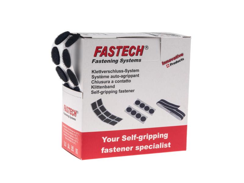 FASTECH Klettpunkte Box 20 mm x 5 m selbstklebend, Schwarz Klettband aus Kunststoff