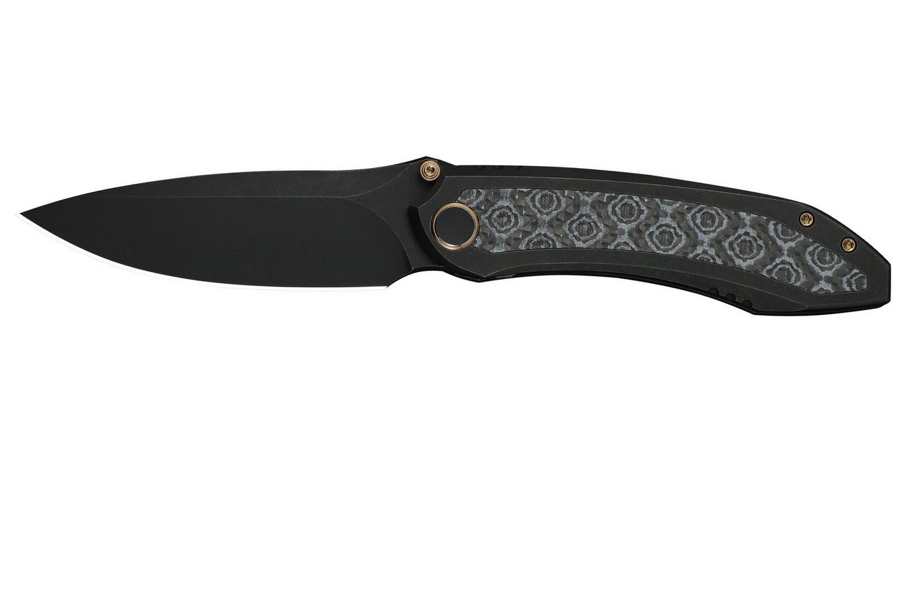 WE Knife Winsome WE23092-1 Black Stonewashed, Titanium Layered G10 Rose Pattern Carbon Inlay, zakmes