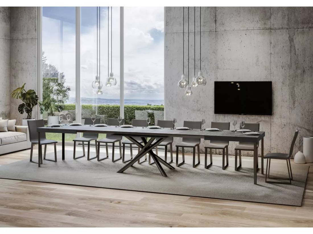Table extensible 90x180/440 cm Famas Gris Béton cadre Anthracite