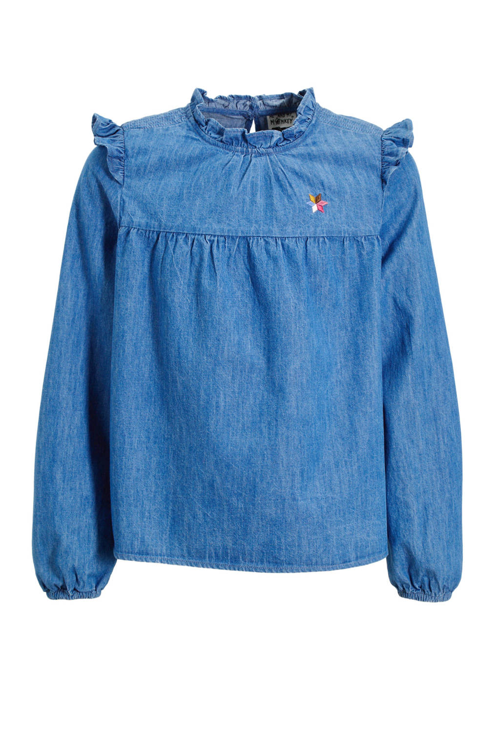 Me & My Monkey Top Roanne met borduursel blauw