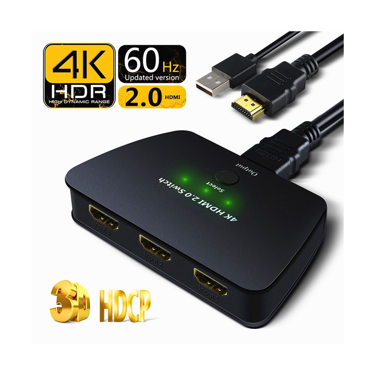 HDMI-bryter med HDR, 3D og 4K (2160p)