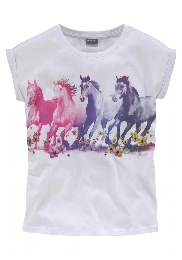 KIDSWORLD T-Shirt »Pferde«, Kurzarm,  bedruckt,  Rundhalsausschnitt,  aus Baumwolle