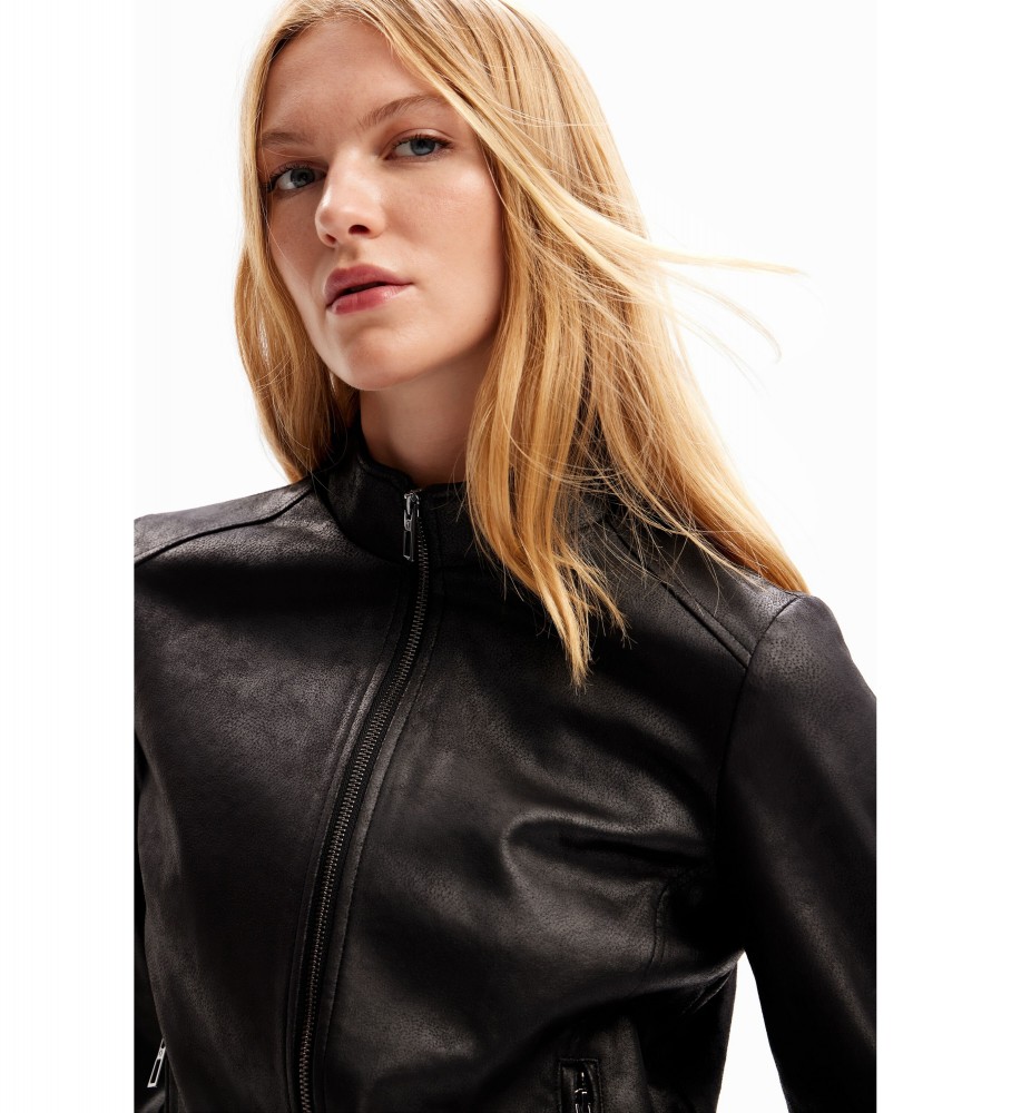 Jaqueta de couro Desigual Slim Biker, preta