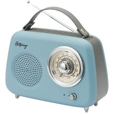 Radio Halterrego Enceinte/Radio retro RMS 5W, Bluetooth, Radio FM, lecteur USB, Aux IN, Batterie rechargeable, Bleu gris