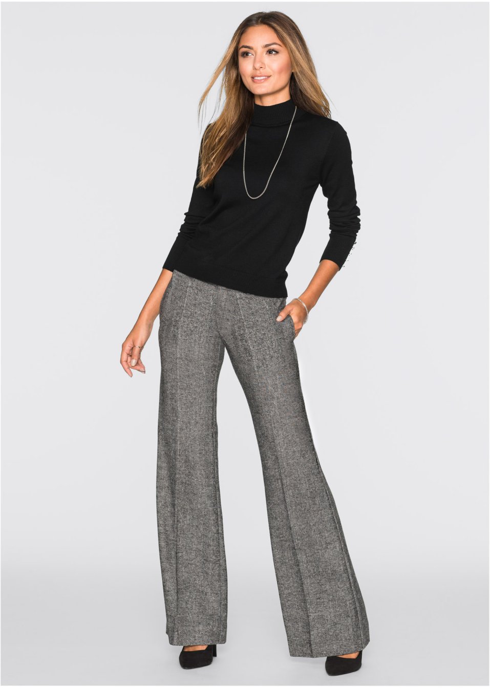 Pantalon à jambes larges, taille courte