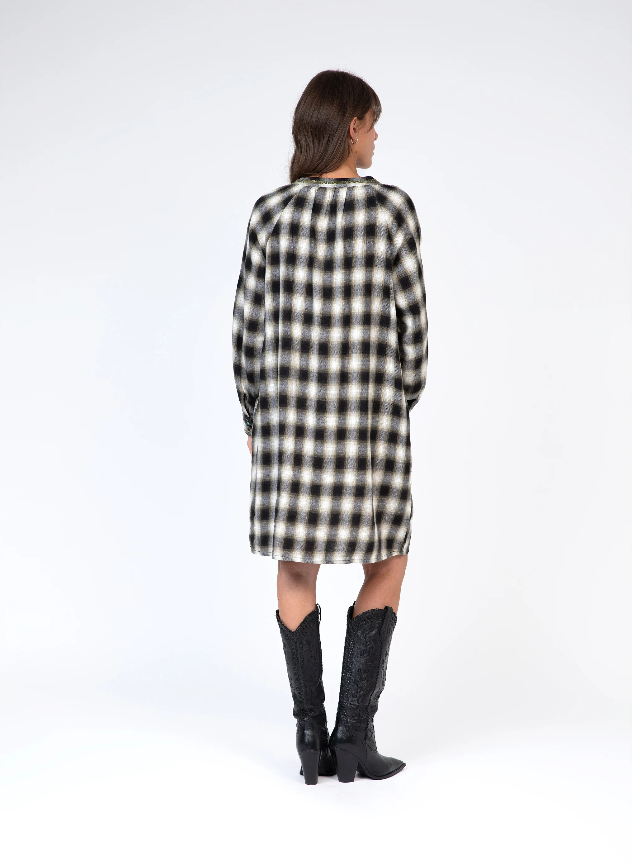 ORNELLO - Robe midi col rond en coton | Noir