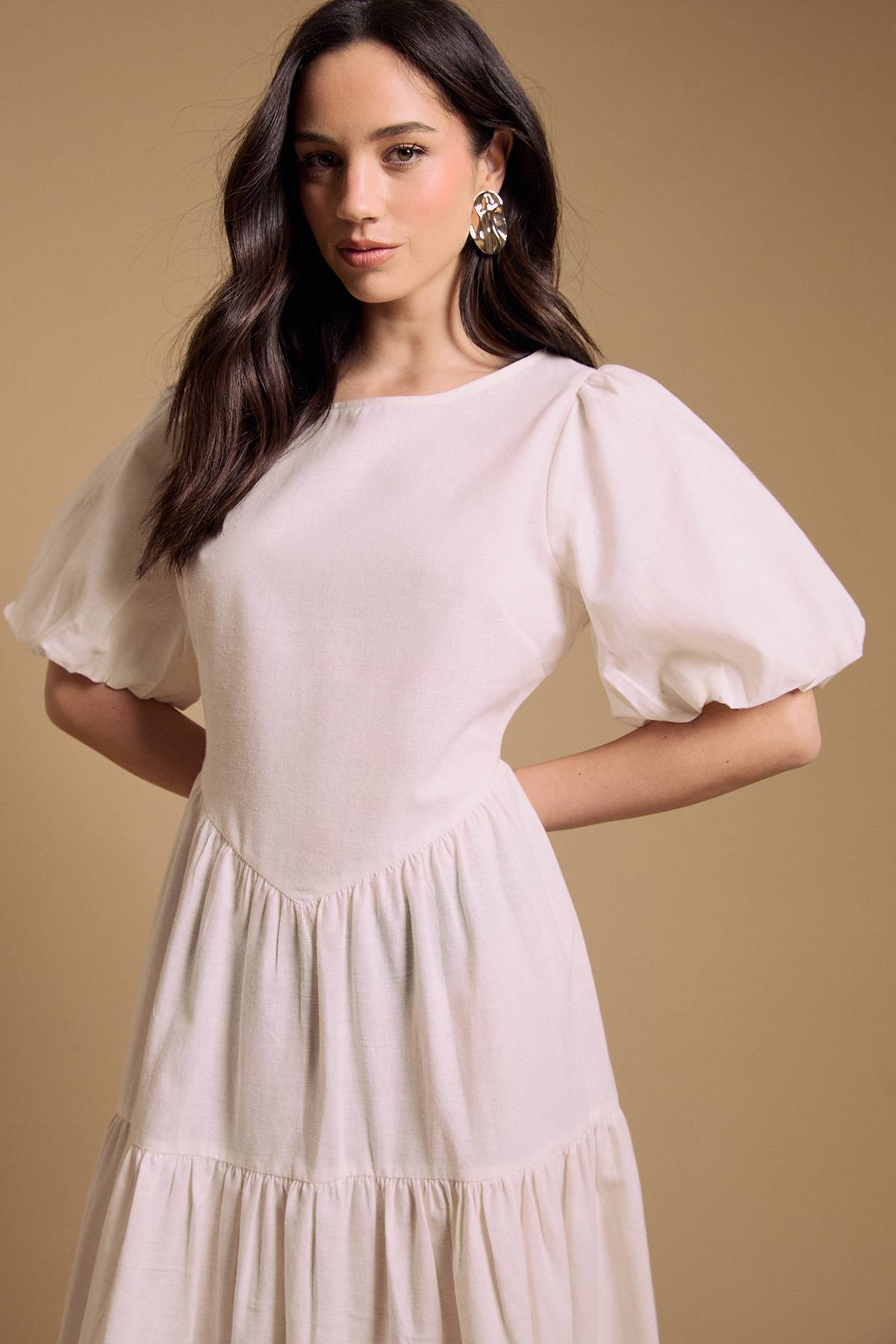 Oasis Robe Midi En Coton À Manches Bouffantes