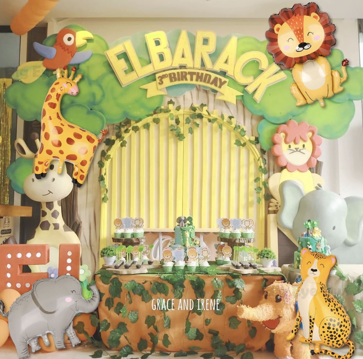 (4er Set) Kinder Geburtstags Party Ballon Folien Luftballon - Safari Tiere