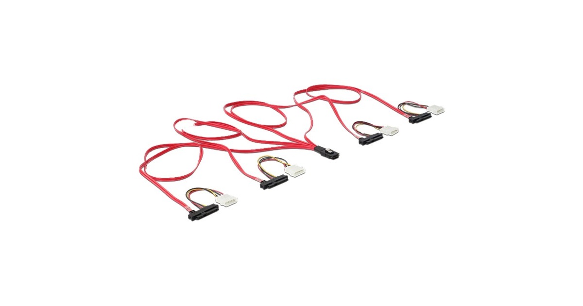 DeLOCKMini SAS SFF-8087 > 4 x SAS SFF-8482 + power adapter  (Rood/zwart, 1 meter)