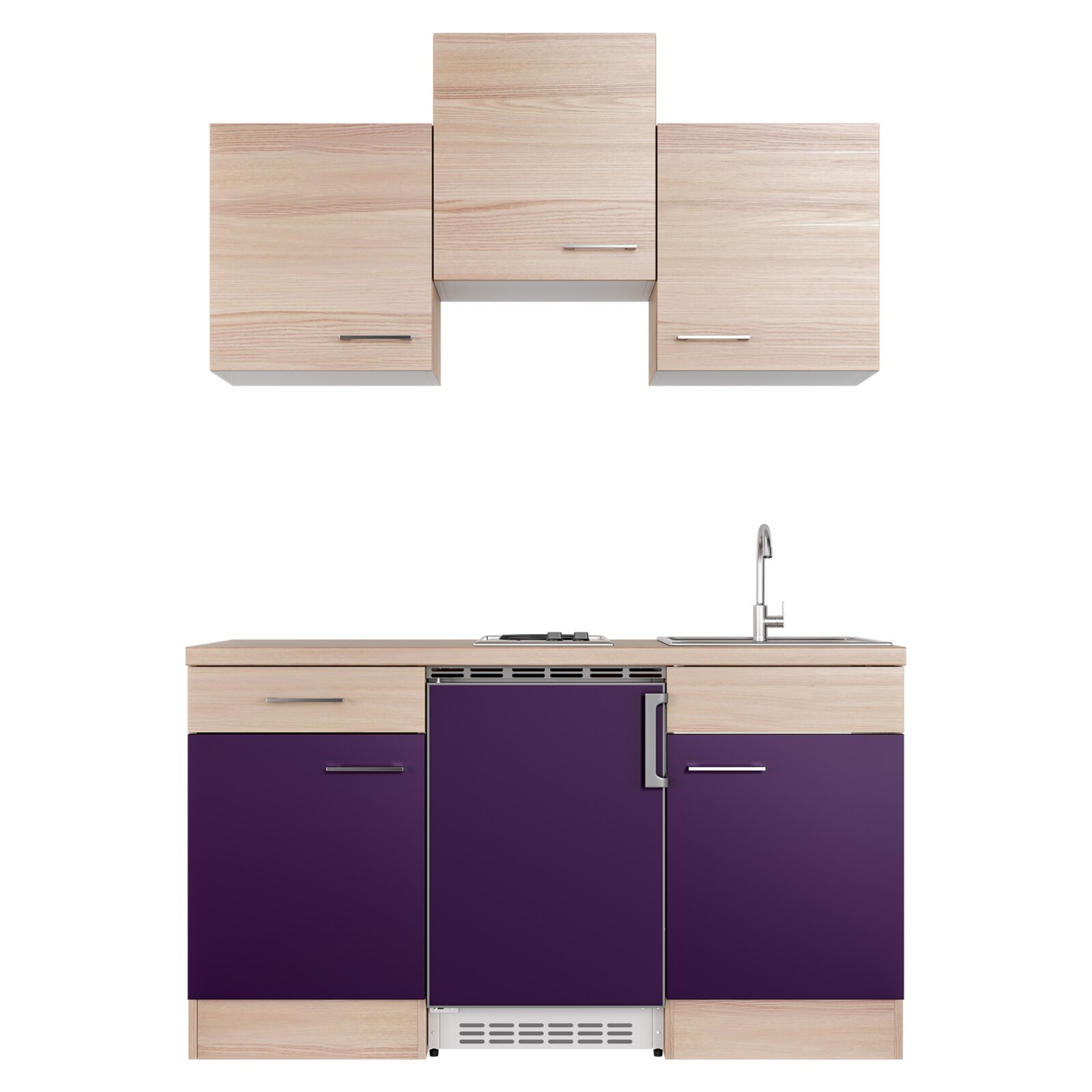 Küchenblock FOCUS - Akazie - aubergine - mit E-Geräten - 150 cm