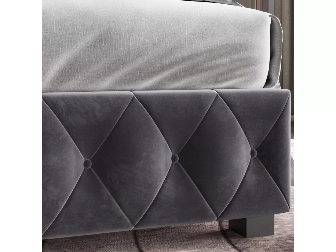 Lit coffre rembourré en velours - décoré de rivets - avec sommier à lattes - 160x200cm - Gris