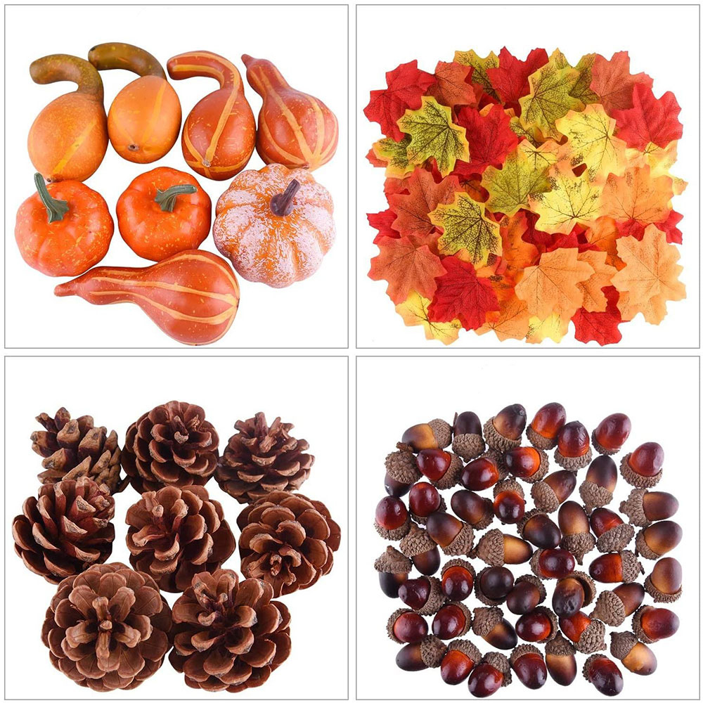 (56-tlg. Set) Herbst Dekoration Thanksgiving Herbst Laub / Kürbis / Eicheln / Tannenzapfen