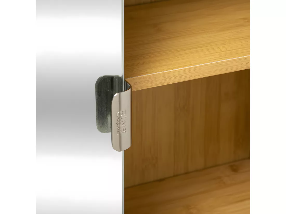 Meuble Salle de Bain Porte coulissante Miroir 7 Etagères en Bois H 45 cm