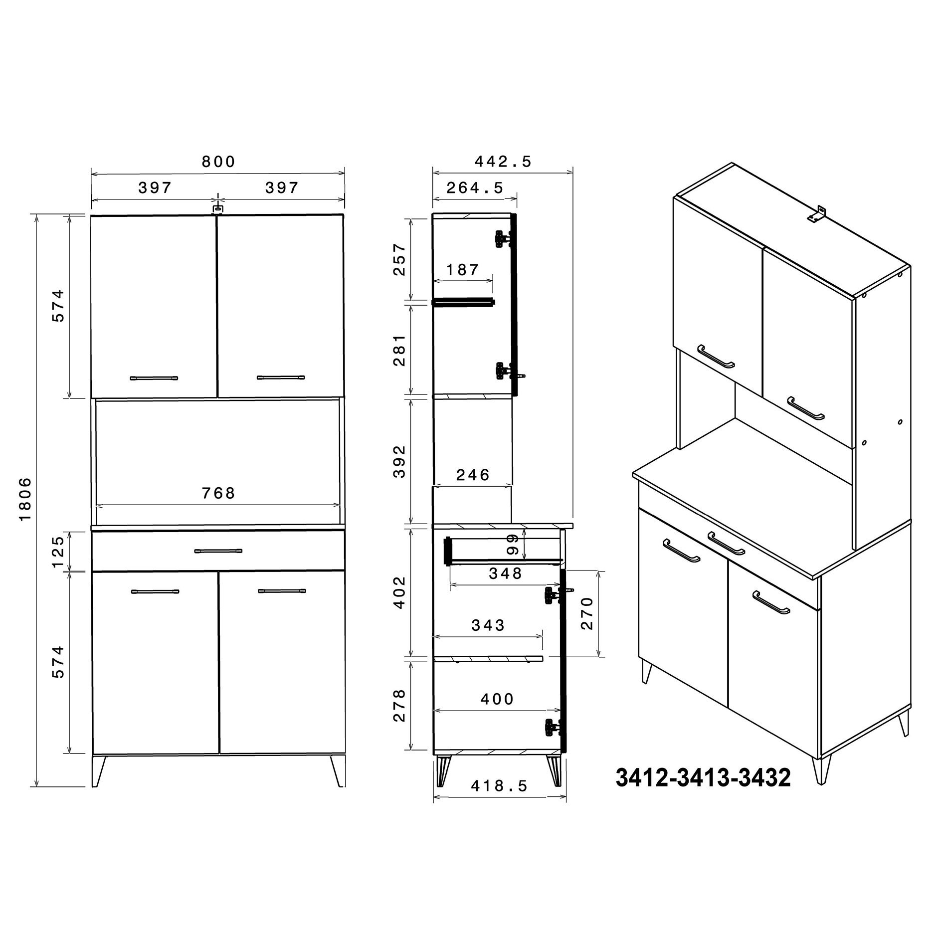 2-teiliges Buffet-Set MALICE 1 - Betonoptik-weiß - 180 cm hoch