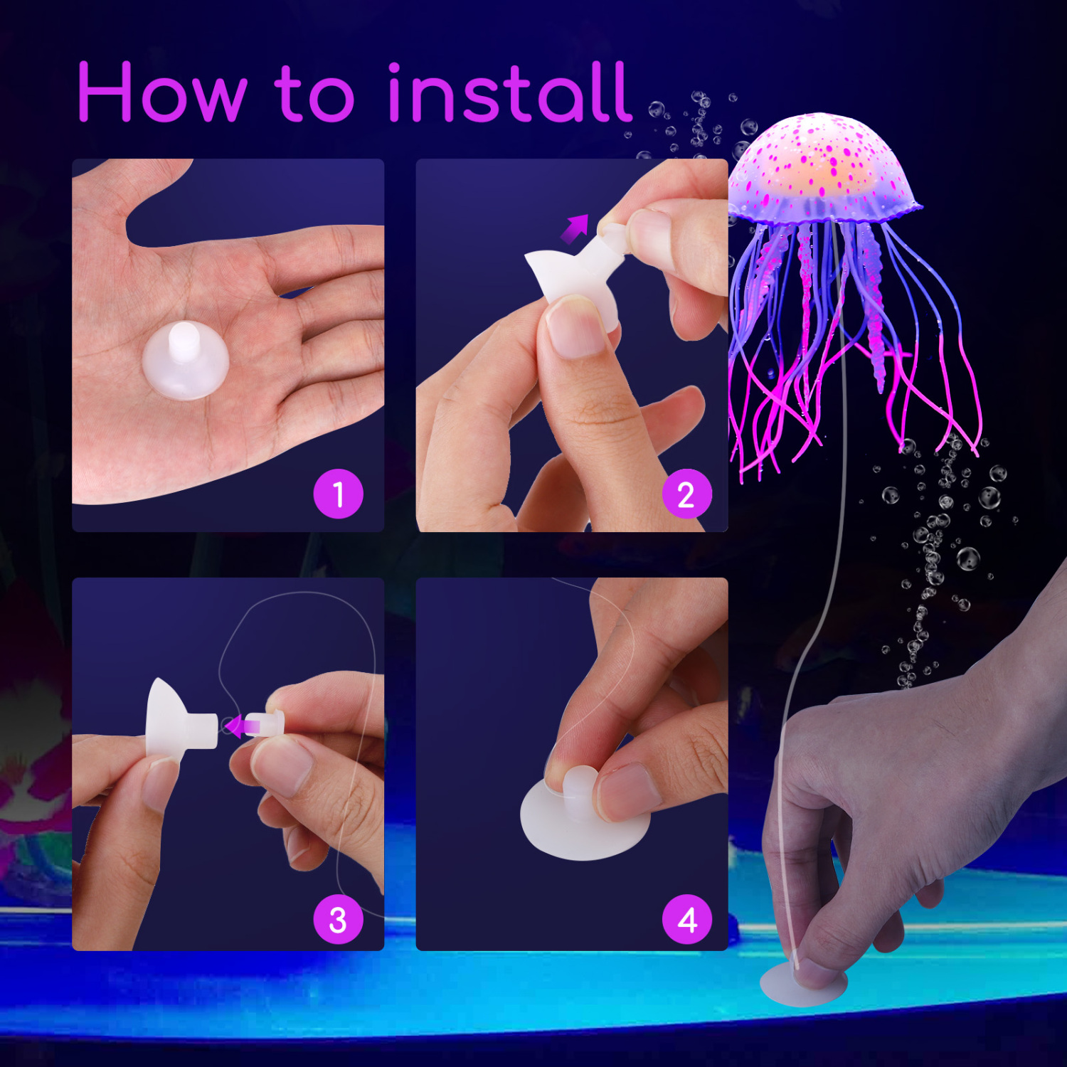 Nobleza - Conjunto de 6 Enfeites para Aquário, Águas-vivas Artificiais, Decoração para Aquário, Águas-vivas Artificiais Fluorescentes | Não Altera os Parâmetros da Água