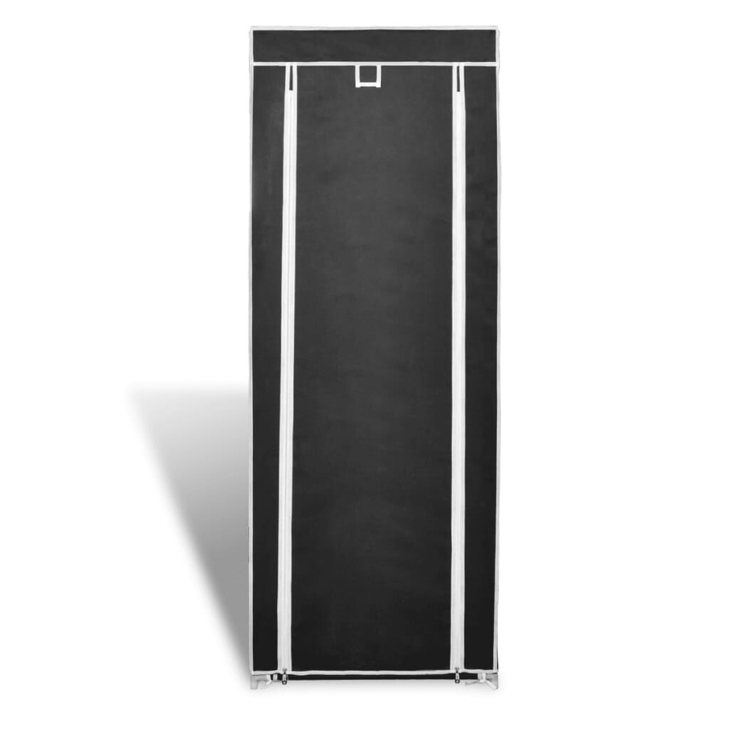 Schoenenkast, stof, zwart (162 x 57 x 29 cm).