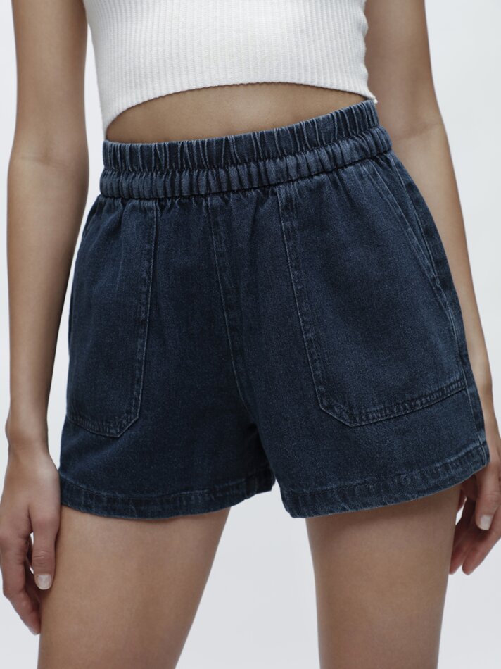 Calções de ganga com bolsos - Azul-marinho