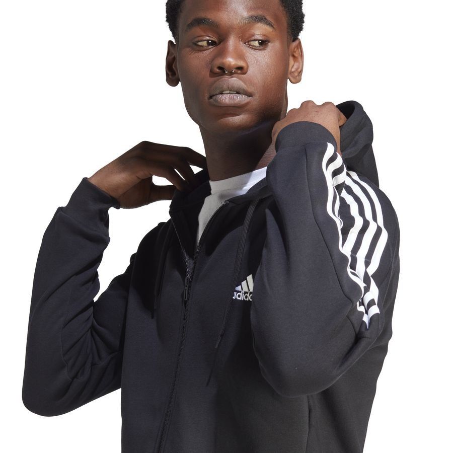 adidas Sweat à Capuche Essentials Fleece 3-Stripes Full Zip - Noir/Blanc