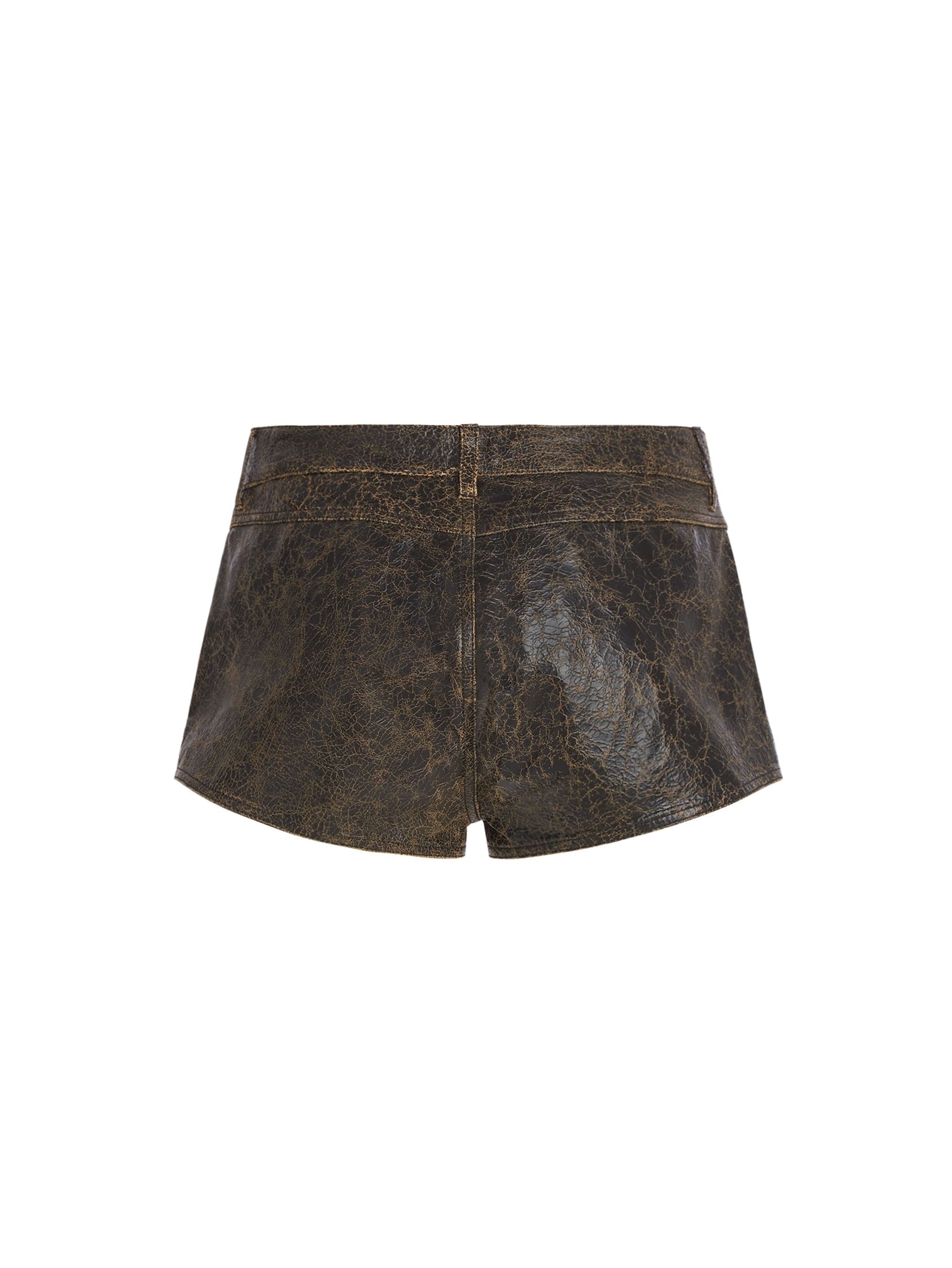 shorts de couro craquelado