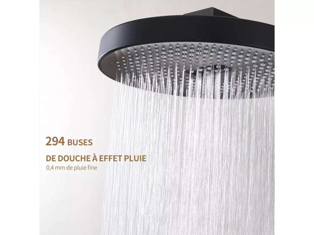 Colonne de Douche Thermostatique 40℃ avec Plateau de Rangement Ensemble de douche 4 fonctions avec douchette pour enfants