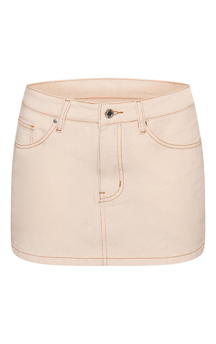Ecru Mini-jupe En Denim Taille Moyenne Avec Coutures Contrastées