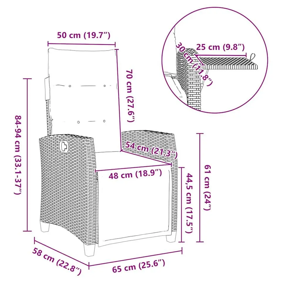 vidaXL - Verstelbare tuinstoel met bijzettafel - Beige - Poly rattan