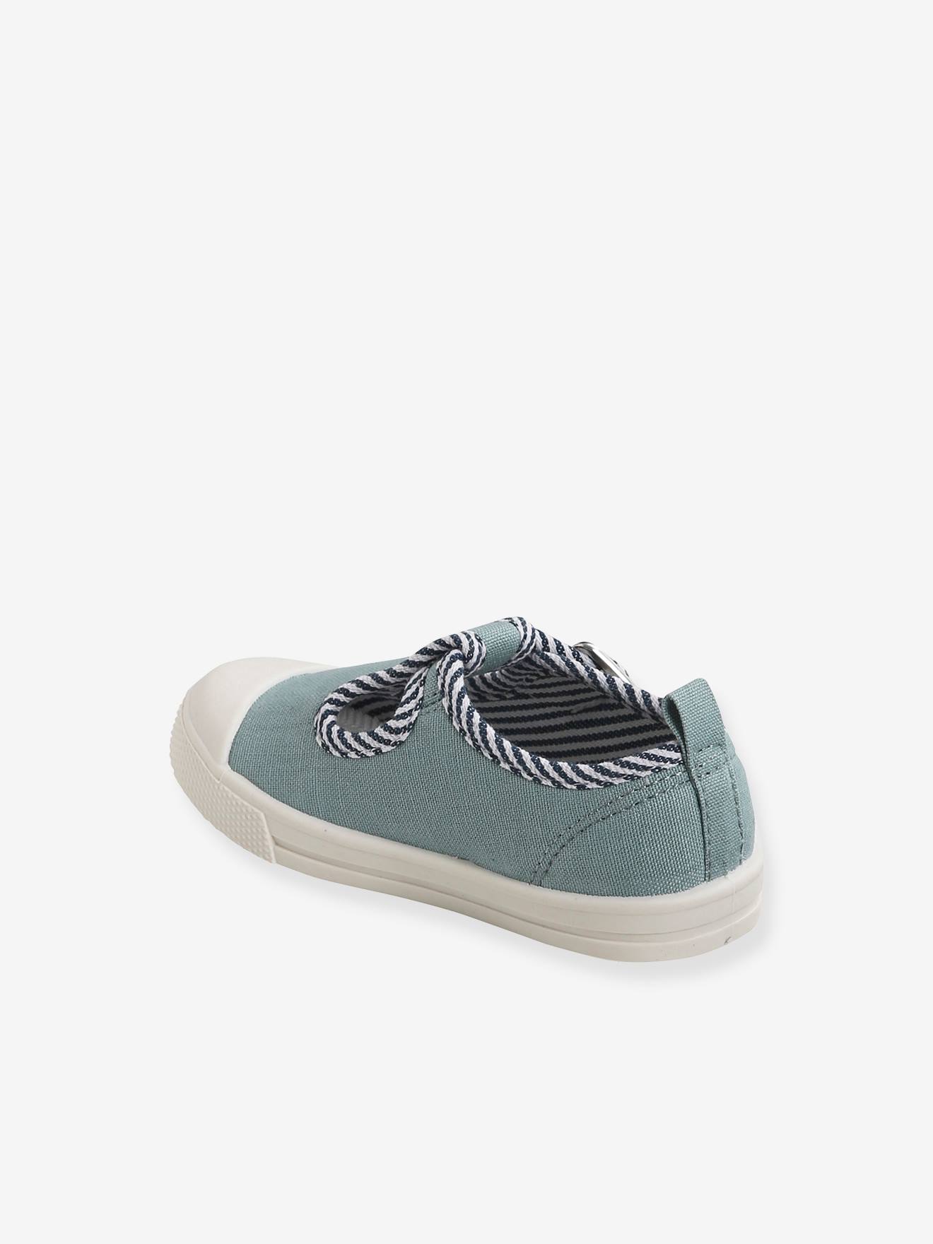 Sapatinhos de bebê de lona listrada azul