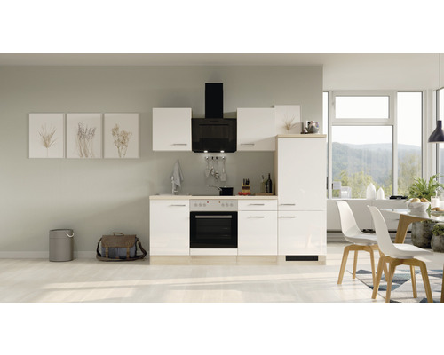 Flex Well keukenblok met Valero apparatuur, 220 cm, wit hoogglans, gedemonteerd, omkeerbare uitvoering 00012336