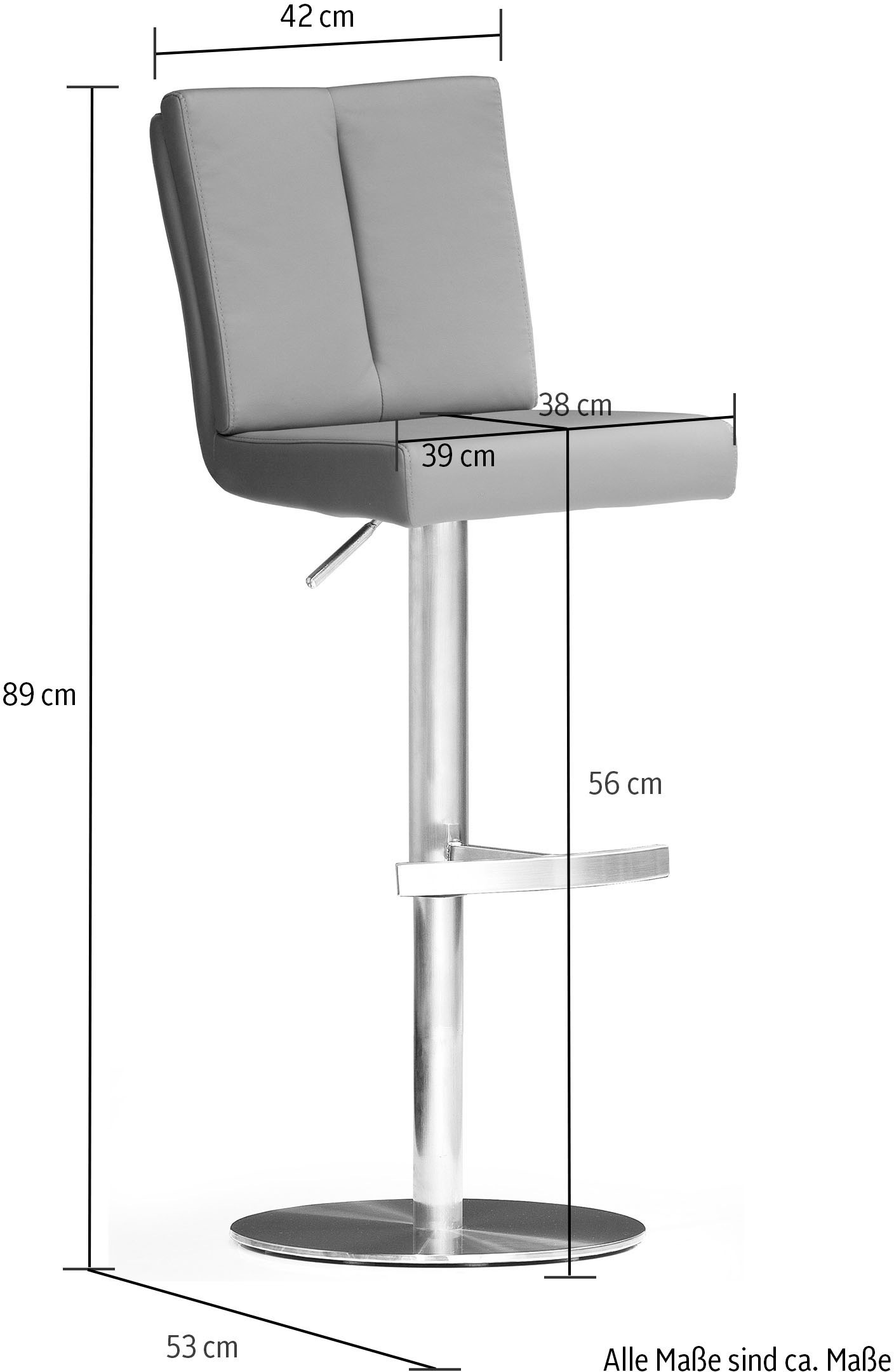 MCA furniture Bistrostuhl »BARBECOOL Barhocker Bistrostuhl Tresenhocker« () mit Rückenlehne, Bodenplatte rund, 180°drehbar, Sitzhöhe von 56-81 cm