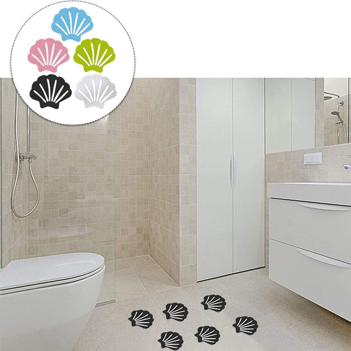 (12er Set) 9x7cm Selbstklebende Anti-Rutsch Pads Sticker für Dusche / Badewanne - Muschel