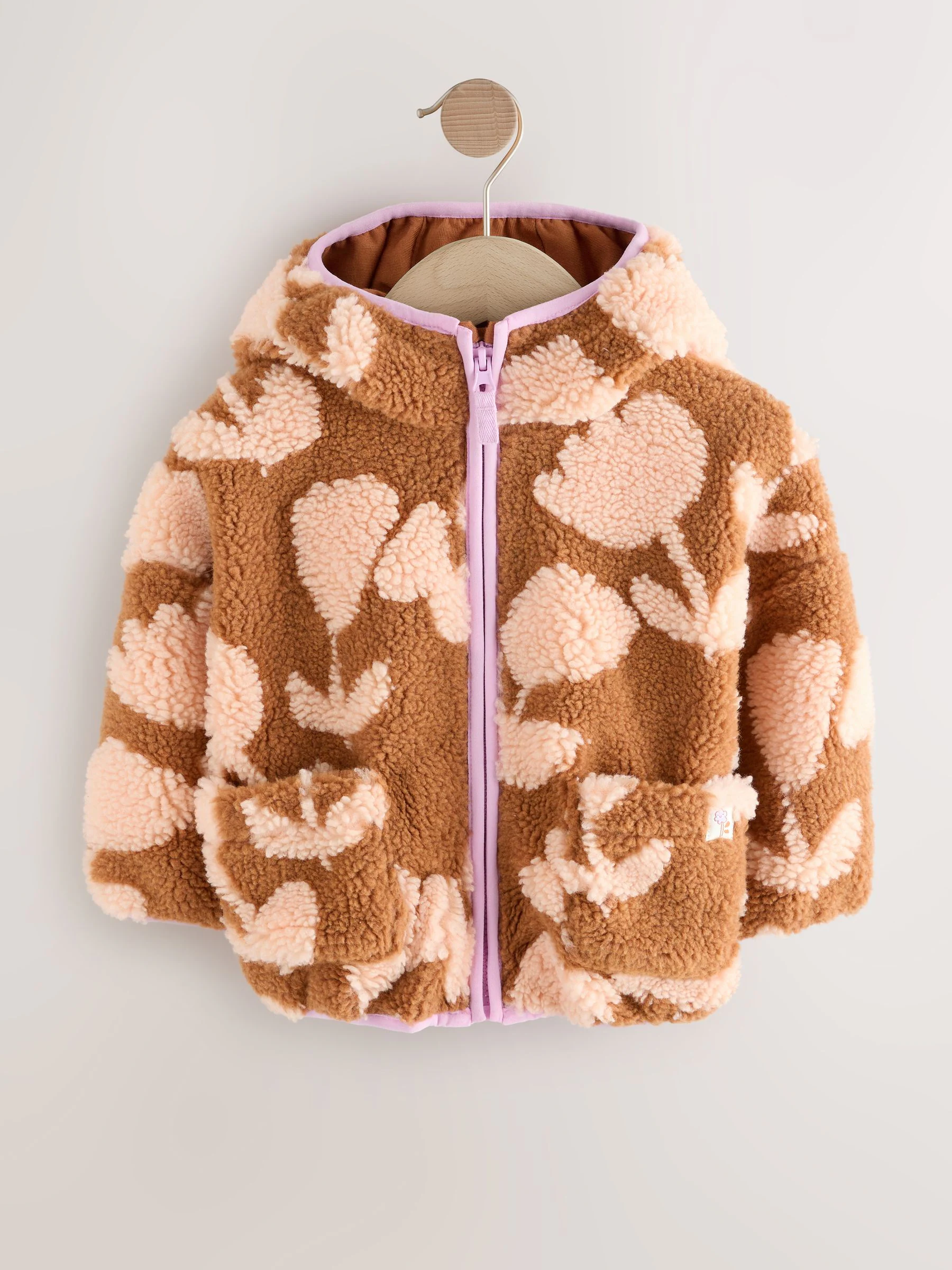 Bruine bloemenprint - Fleece met ritssluiting (3mnd-7jr)